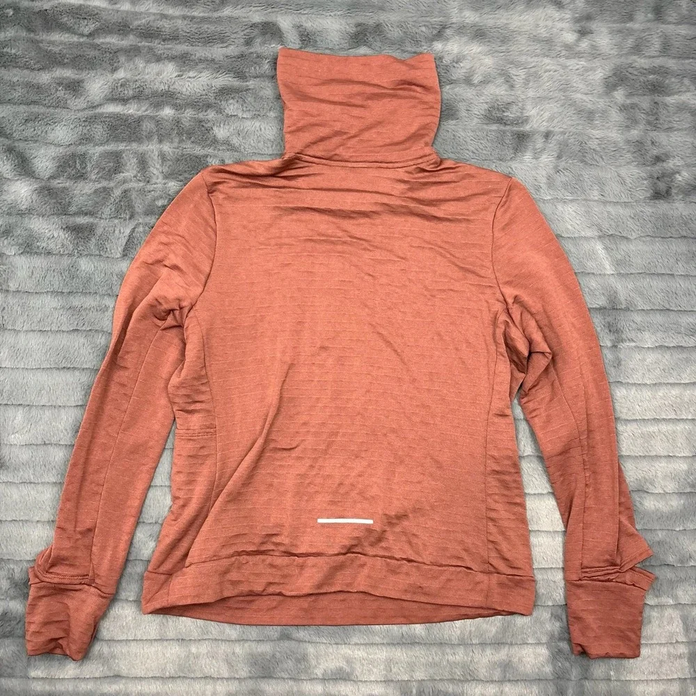 Nike Therma-FIT Running Top Womens Medium Rust Orange Funnel Neck Thumbholes
